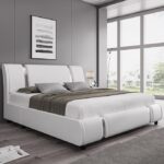 KEYLUV Faux Leather Upholstered Platform Bed with Decorative Headboard - C30