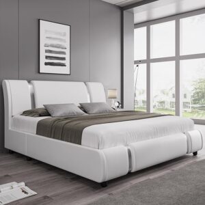 KEYLUV Faux Leather Upholstered Platform Bed with Decorative Headboard - C30