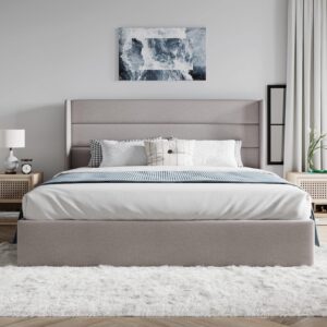 SHA-CERLIN Upholstered Storage Bed with Hydraulic Lift Platform and Headboard - C23