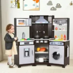 LAZY BUDDY Kids Corner Play Kitchen Wooden Pretend Toy Kitchen, Large Toodler Cooking Playset with Storage Space - D6