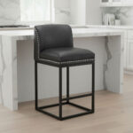 LUE BONA Bar Stools Set of 2, Modern Counter Height Bar Stools Faux Leather with Soft Backrest - E30