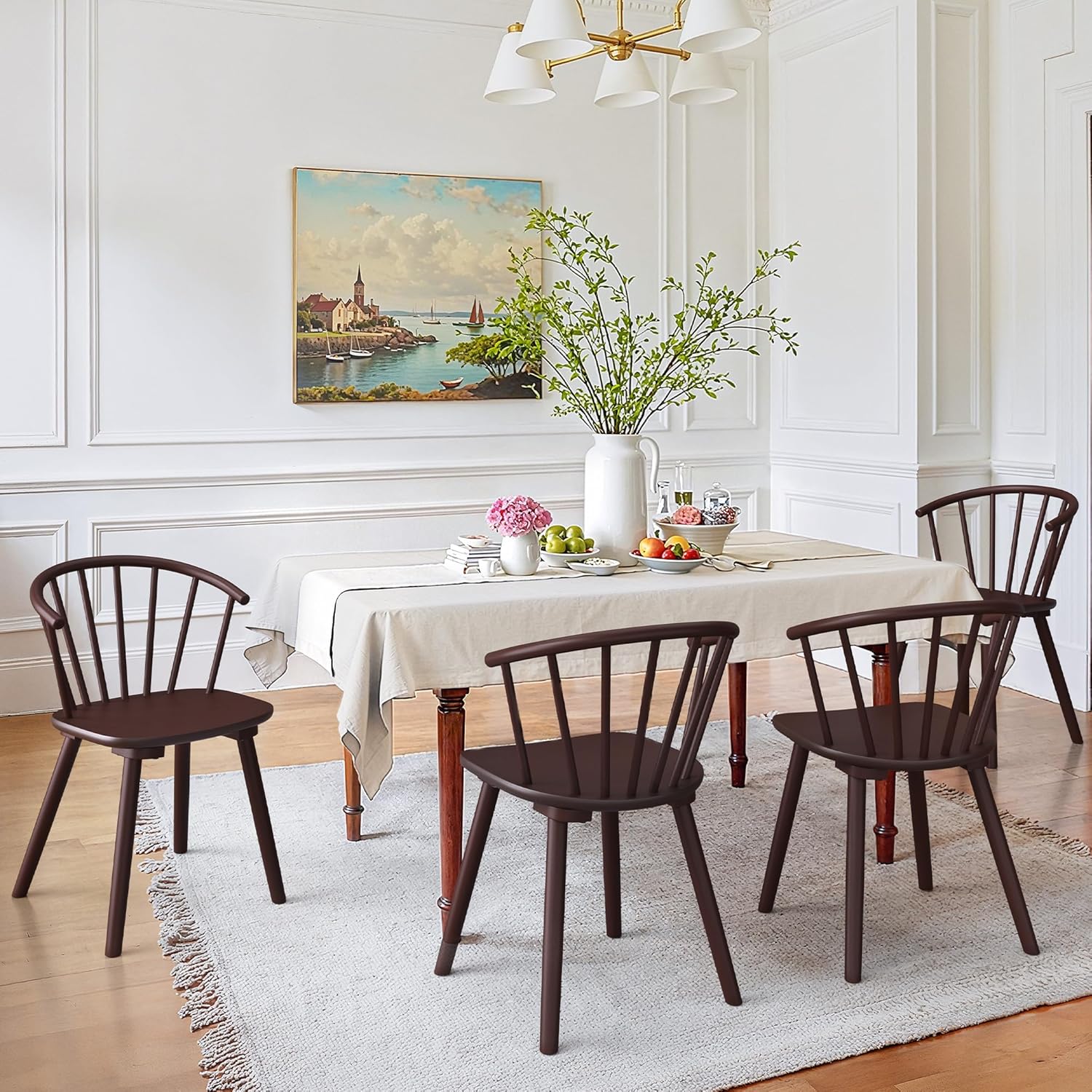LUE BONA Espresso Dining Chairs, Farmhouse Wood Dining Chairs with Semicircular Backrest - E21 - Image 5