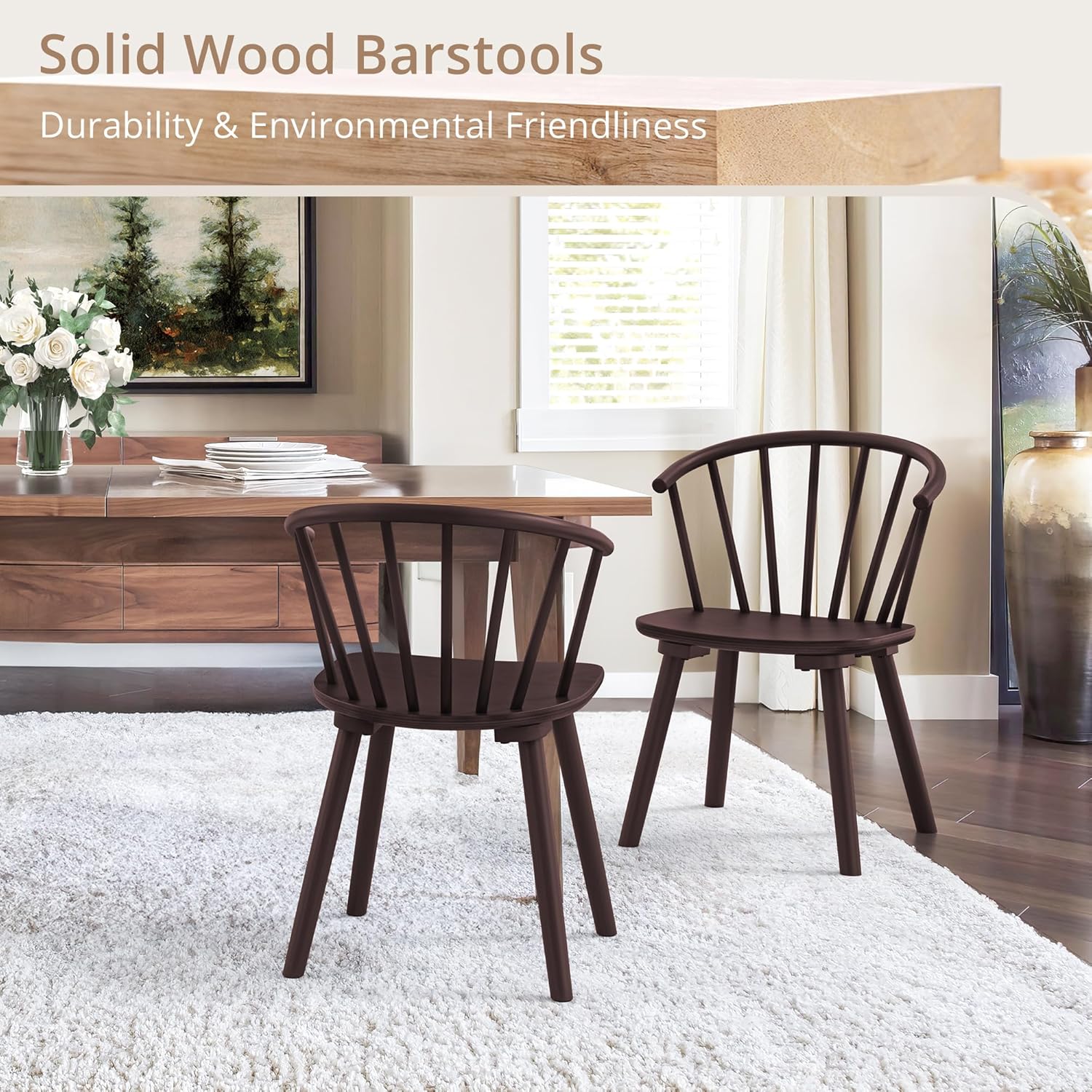 LUE BONA Espresso Dining Chairs, Farmhouse Wood Dining Chairs with Semicircular Backrest - E21 - Image 4