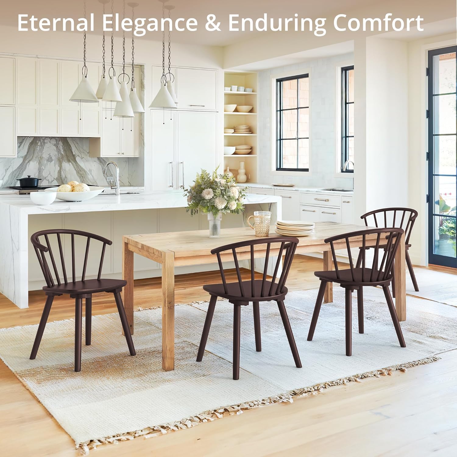 LUE BONA Espresso Dining Chairs, Farmhouse Wood Dining Chairs with Semicircular Backrest - E21 - Image 3