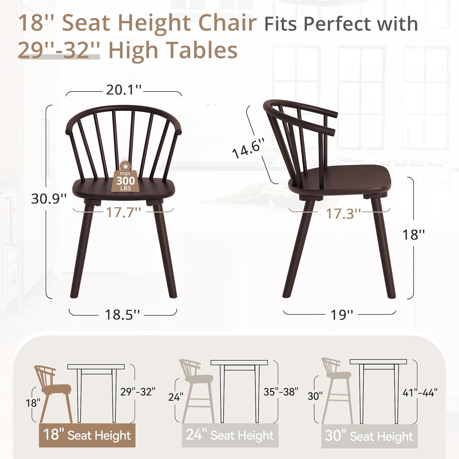 LUE BONA Espresso Dining Chairs, Farmhouse Wood Dining Chairs with Semicircular Backrest - E21 - Image 8