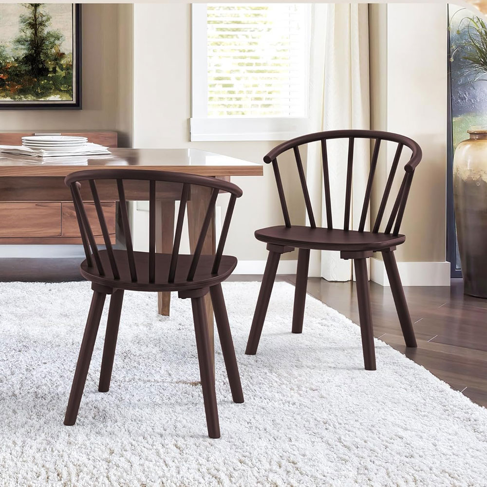 LUE BONA Espresso Dining Chairs, Farmhouse Wood Dining Chairs with Semicircular Backrest - E21