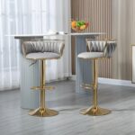 UIXE 2 Set Velvet Swivel Bar Stools - E11