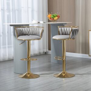 UIXE 2 Set Velvet Swivel Bar Stools - E11