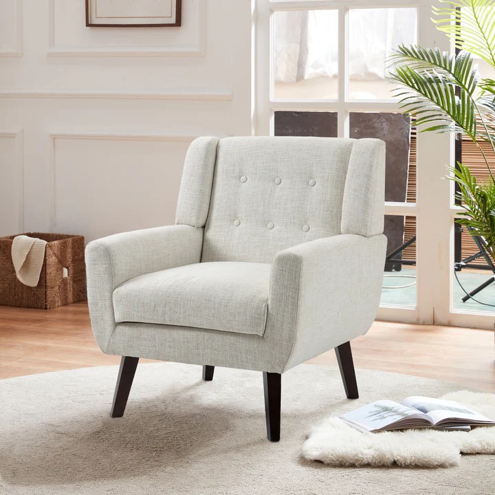 UIXE Cotton Linen Fabric Modern Accent Armchair - E35