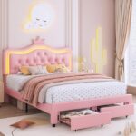 Keyluv Full Upholstered LED Bed Frame with Storage Drawer - C34